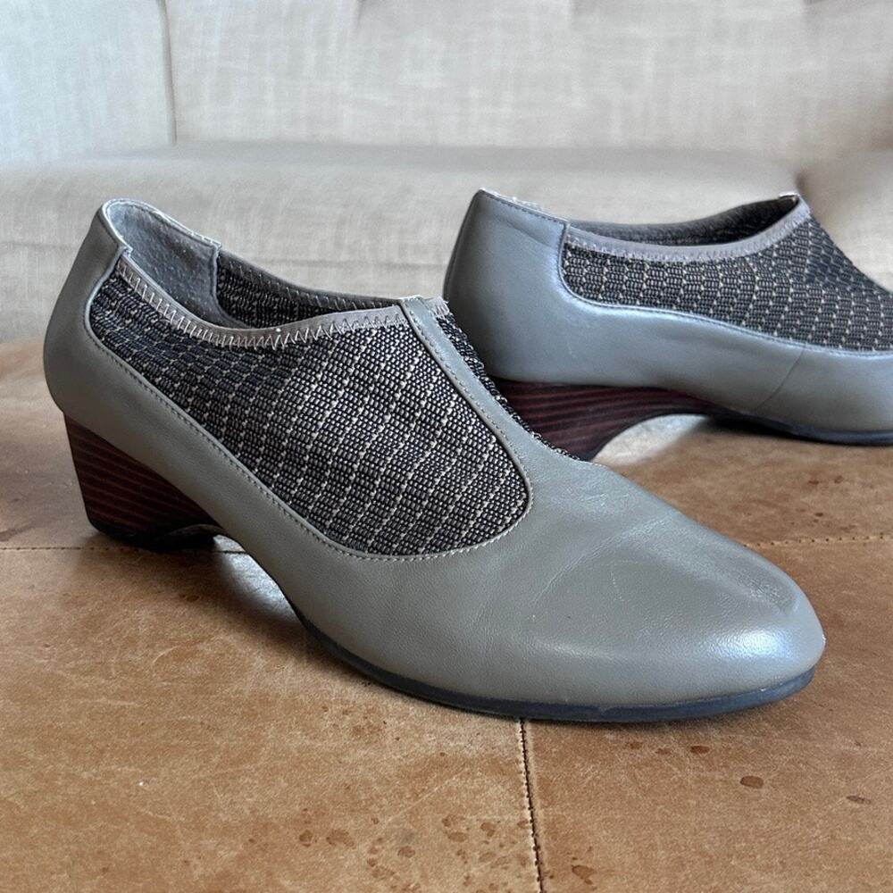 Leather Oxford Shoes Gray Tweed Mesh Block Heel Academia Granny Chic Wide 7.5 WW